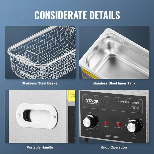 Alt view image 5 of 7 - VEVOR 3L Ultrasonic Cleaner with Heater and Timer, 150W Stainless Steel Ultrasonic Cleaner Machine with Degas & Gentle Modes, Ultrasonic Parts Cleaner with Knob Control for Jewelry Glasses Watch