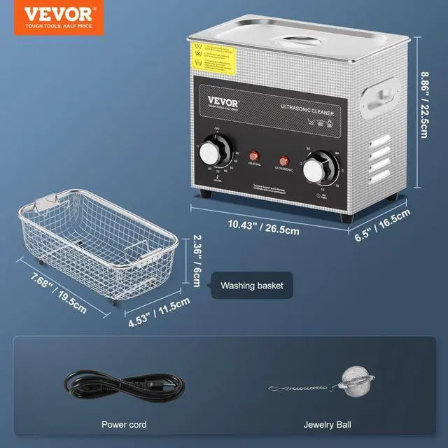 Alt view image 7 of 7 - VEVOR 3L Ultrasonic Cleaner with Heater and Timer, 150W Stainless Steel Ultrasonic Cleaner Machine with Degas & Gentle Modes, Ultrasonic Parts Cleaner with Knob Control for Jewelry Glasses Watch
