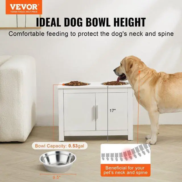 Alt view image 2 of 7 - VEVOR Pet Feeding Station w/ 2 Elevated Dog Bowls Dog Food & Toy Storage Cabinet