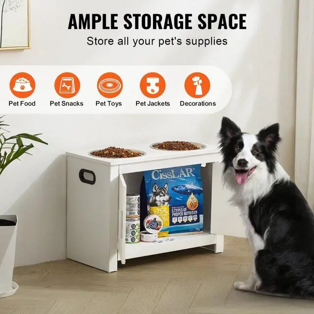 Alt view image 3 of 7 - VEVOR Pet Feeding Station w/ 2 Elevated Dog Bowls Dog Food & Toy Storage Cabinet