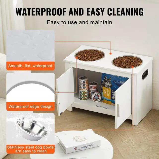 Alt view image 5 of 7 - VEVOR Pet Feeding Station w/ 2 Elevated Dog Bowls Dog Food & Toy Storage Cabinet