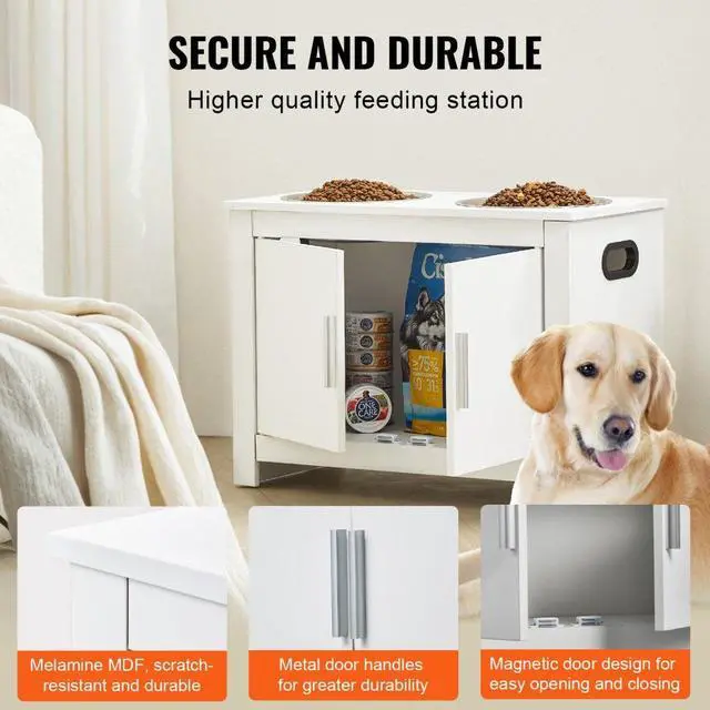 Alt view image 6 of 7 - VEVOR Pet Feeding Station w/ 2 Elevated Dog Bowls Dog Food & Toy Storage Cabinet