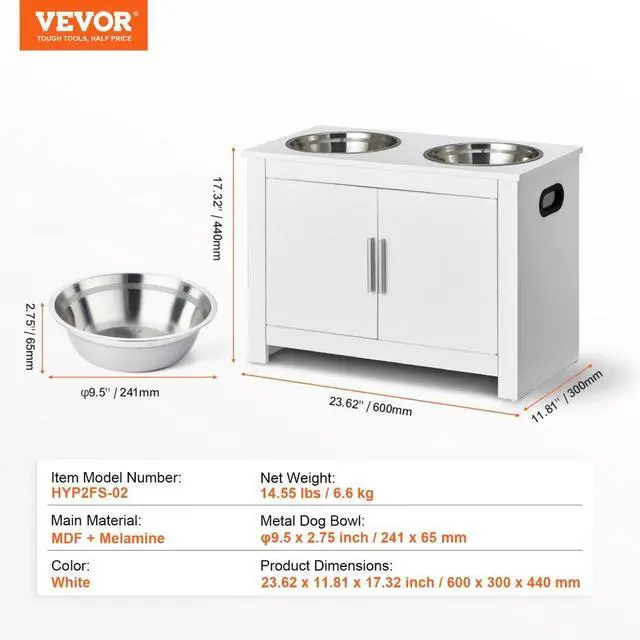 Alt view image 7 of 7 - VEVOR Pet Feeding Station w/ 2 Elevated Dog Bowls Dog Food & Toy Storage Cabinet
