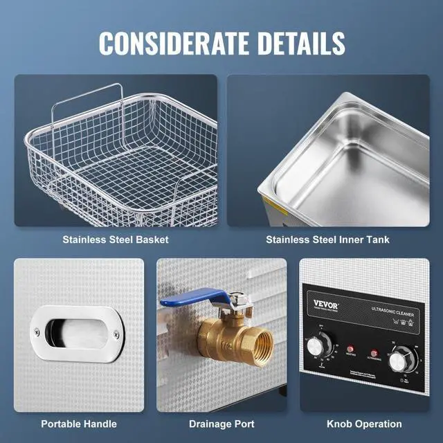 Alt view image 5 of 7 - VEVOR 15L Ultrasonic Cleaner with Heater Timer & Basket Digital Sonic Machine