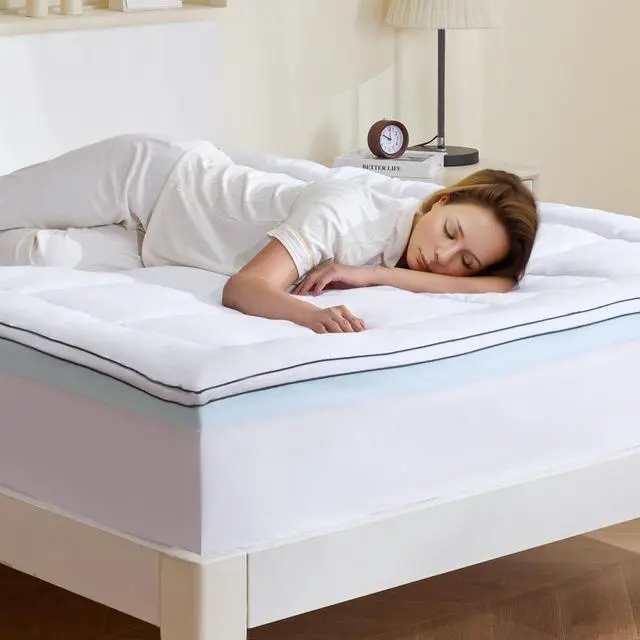 Main image of VEVOR Mattress Topper, Queen Size, 4 in Thickness, Memory Foam, Fiber Fill, Detachable & Washable, Ergonomically Designed for Pressure Relief, Comfortable Cooling & Breathable, Ideal for Hot Sleepers