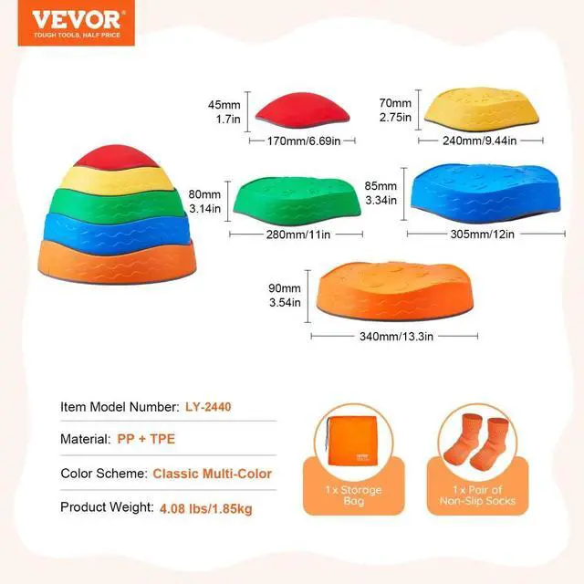 Alt view image 7 of 7 - VEVOR Kids Balance Stepping Stones Sensory Obstacle Course 5 PCS Outdoor Indoor