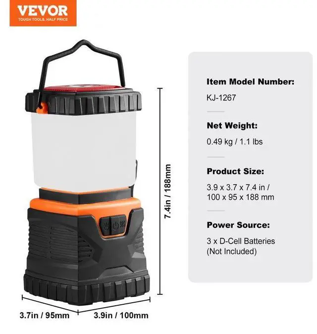 Alt view image 7 of 7 - VEVOR LED Camping Lantern Battery Powered All-in-one for Exceptional Experience