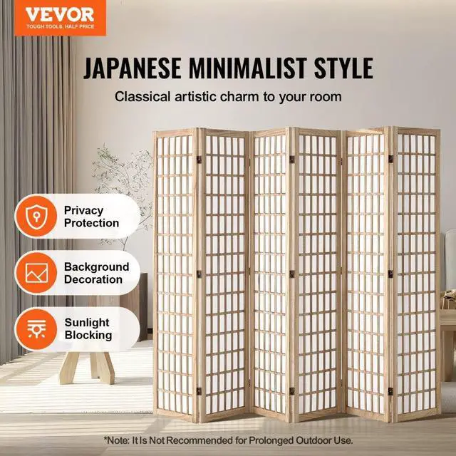 Alt view image 2 of 7 - VEVOR  Room Divider, 6 Panel Japanese Room Divider, Wood Folding Privacy Screen Indoor, Japanese Partition Dividers Portable Decoration Screens, for Room Separation Home Office Restaurant & Bedroom