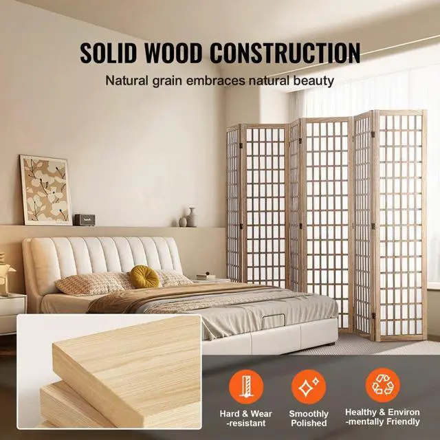 Alt view image 4 of 7 - VEVOR  Room Divider, 6 Panel Japanese Room Divider, Wood Folding Privacy Screen Indoor, Japanese Partition Dividers Portable Decoration Screens, for Room Separation Home Office Restaurant & Bedroom