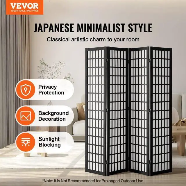 Alt view image 2 of 7 - VEVOR  Room Divider, 4 Panel Japanese Room Divider, Wood Folding Privacy Screen Indoor, Japanese Partition Dividers Portable Decoration Screens, for Room Separation Home Office Restaurant & Bedroom