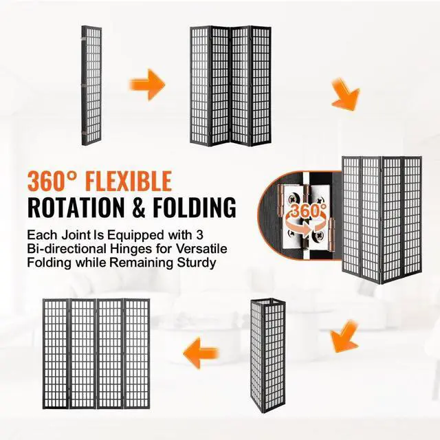 Alt view image 3 of 7 - VEVOR  Room Divider, 4 Panel Japanese Room Divider, Wood Folding Privacy Screen Indoor, Japanese Partition Dividers Portable Decoration Screens, for Room Separation Home Office Restaurant & Bedroom