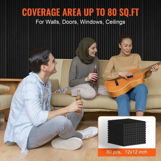 Alt view image 5 of 7 - VEVOR Acoustic Foam Panels 80 Pack 12 x 12 x 1 in for Studio Wall and Ceiling