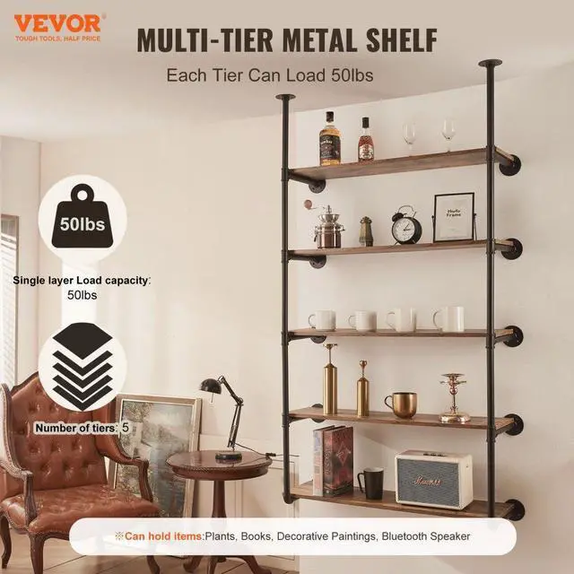 Alt view image 2 of 7 - VEVOR Industrial Pipe Shelf 5 Tier 2PCS 9.84in W Wall-Mount Planks NOT Included