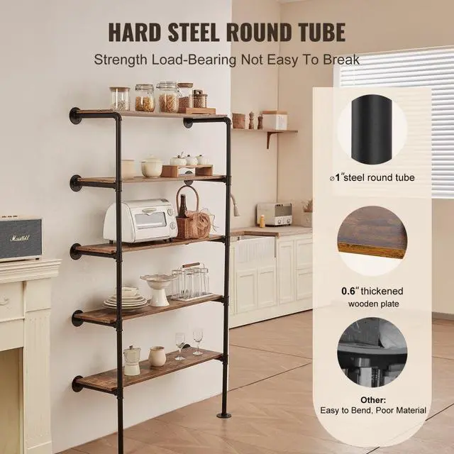 Alt view image 3 of 7 - VEVOR Industrial Pipe Shelf 5 Tier 2PCS 9.84in W Wall-Mount Planks NOT Included