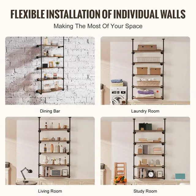 Alt view image 4 of 7 - VEVOR Industrial Pipe Shelf 5 Tier 2PCS 9.84in W Wall-Mount Planks NOT Included