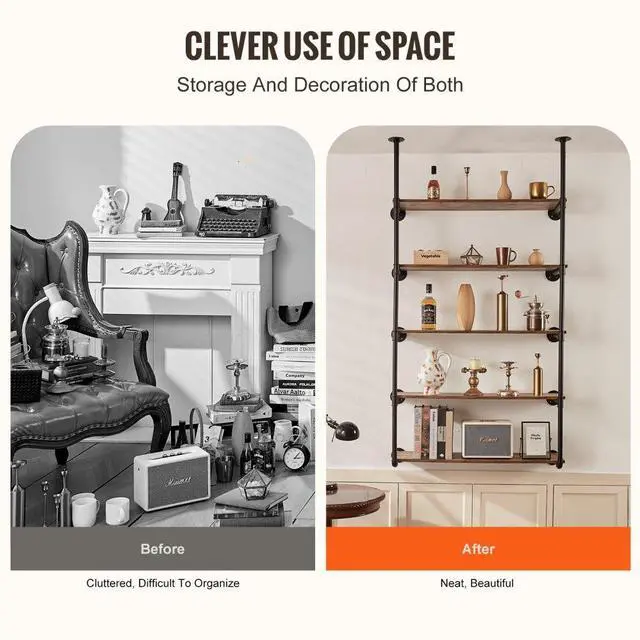 Alt view image 5 of 7 - VEVOR Industrial Pipe Shelf 5 Tier 2PCS 9.84in W Wall-Mount Planks NOT Included