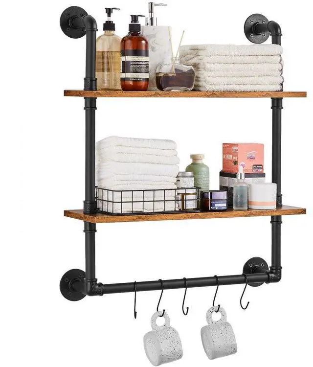 Main image of VEVOR Industrial Pipe Shelf 2 Tier 24x7.87in Wall-Mount for Kitchen Bedroom