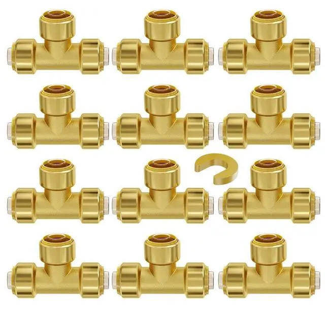 Main image of VEVOR Pipe Fittings, 1/2" 12PCS Tee Brass Pipe Fittings, Push-Fit Pipe Connector Brass Air Fittings, Heavy Duty Plumbing Fittings Adapter for Heating/Shower Systems, Water Pipes