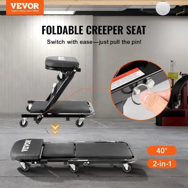 Alt view image 2 of 7 - VEVOR 40 in Foldable Z Garage Creeper Mechanic Creeper Stool 450 lbs Capacity