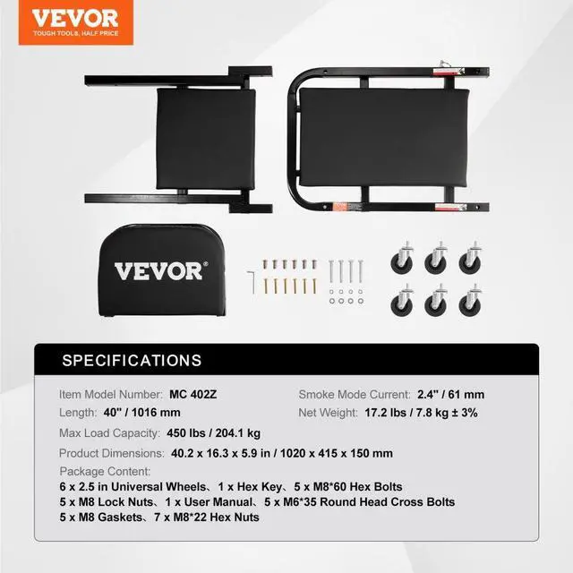 Alt view image 7 of 7 - VEVOR 40 in Foldable Z Garage Creeper Mechanic Creeper Stool 450 lbs Capacity
