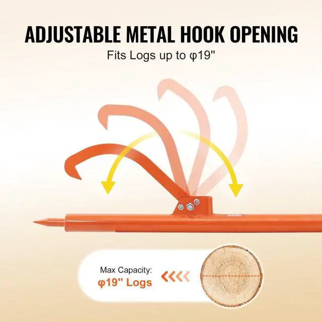 Alt view image 3 of 7 - VEVOR Log Peavey 46.5 in Metal Handle Log Lifter Max 19 in Opening Log Roller