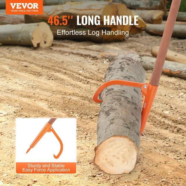 Alt view image 2 of 7 - VEVOR Log Peavey 46.5 in Wooden Handle Log Lifter Max 18 in Opening Log Roller