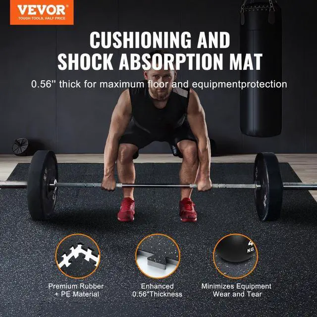 Alt view image 2 of 7 - VEVOR 12 PCS 0.56" Thick Gym Floor Mats, 24" x 24" EVA Foam & Rubber Top Interlocking Workout Floor Mats with 48 sq.ft Coverage, Waterproof Exercise Puzzle Flooring for Gym, Home, Garage, Basement, B