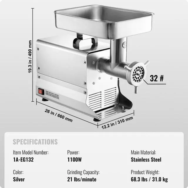 Alt view image 7 of 14 - VEVOR Commercial Electric Meat Grinder 21 Lbs/Min Sausage Stuffer Maker Kitchen