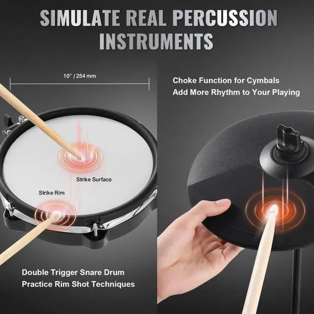 Alt view image 4 of 7 - VEVOR Electric Drum Set Electronic Drum Kit 480 Sounds for Beginners & Adults