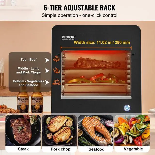 Alt view image 4 of 7 - VEVOR Electric Steak Grill 1800W Smokeless Infrared Broiler Stainless Steel Home