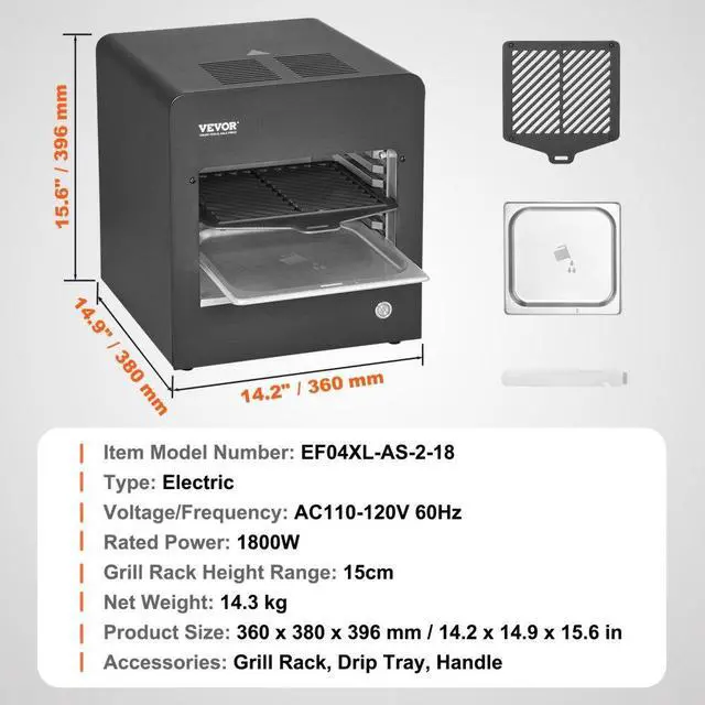 Alt view image 7 of 7 - VEVOR Electric Steak Grill 1800W Smokeless Infrared Broiler Stainless Steel Home