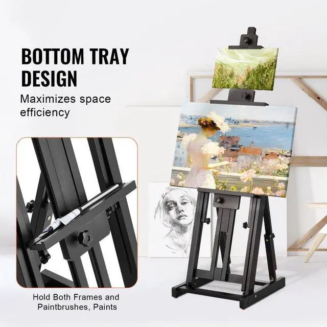 Alt view image 3 of 7 - VEVOR Studio H-Frame Easel Holds Canvas Art up to 77" Beechwood Artists Easel