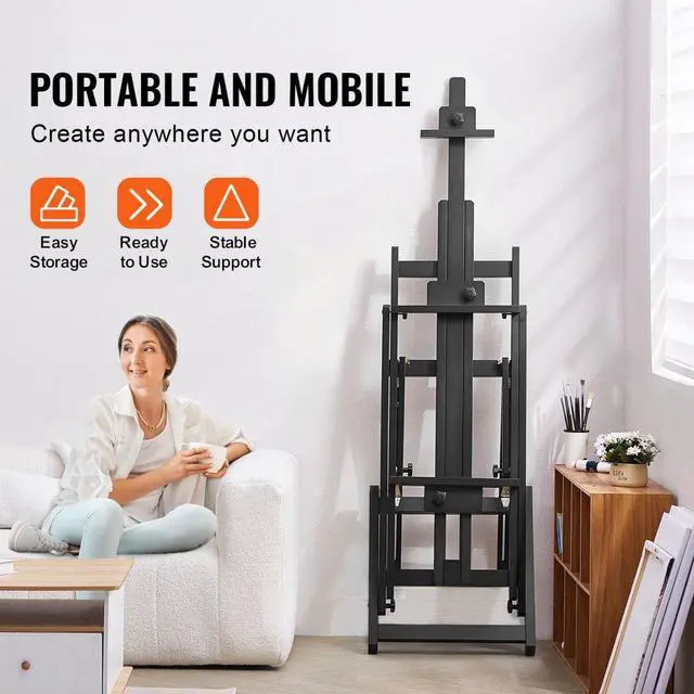 Alt view image 4 of 7 - VEVOR Studio H-Frame Easel Holds Canvas Art up to 77" Beechwood Artists Easel