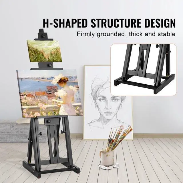 Alt view image 5 of 7 - VEVOR Studio H-Frame Easel Holds Canvas Art up to 77" Beechwood Artists Easel