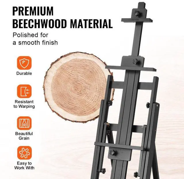 Alt view image 6 of 7 - VEVOR Studio H-Frame Easel Holds Canvas Art up to 77" Beechwood Artists Easel