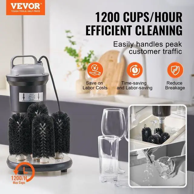 Alt view image 2 of 7 - VEVOR Electric Glass Washer 5-Brush Bar Glass Cleaner 1200 Cups/H for Wine Glass