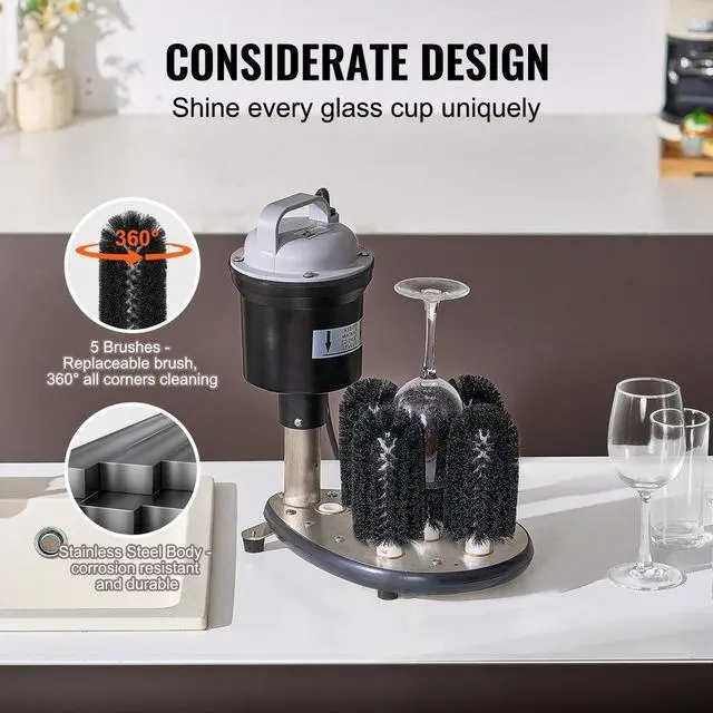 Alt view image 6 of 7 - VEVOR Electric Glass Washer 5-Brush Bar Glass Cleaner 1200 Cups/H for Wine Glass