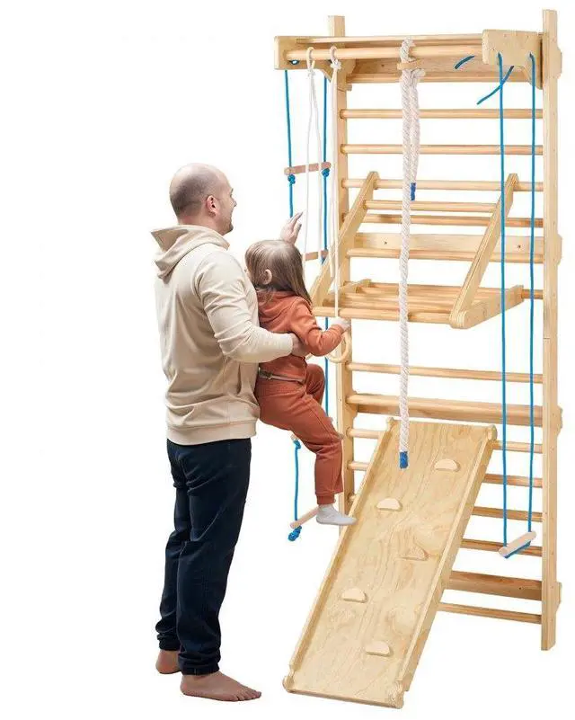 Main image of VEVOR Swedish Ladder Wall Gym 8 in 1 Wooden Indoor Playground Climbing Toys