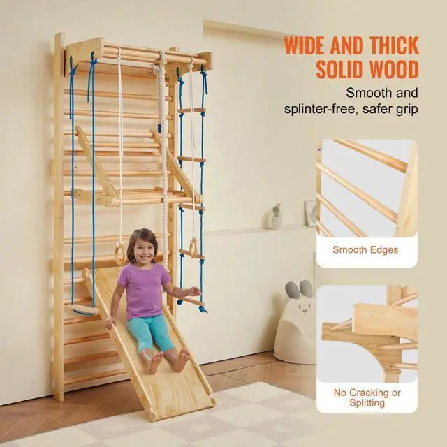 Alt view image 4 of 7 - VEVOR Swedish Ladder Wall Gym 8 in 1 Wooden Indoor Playground Climbing Toys