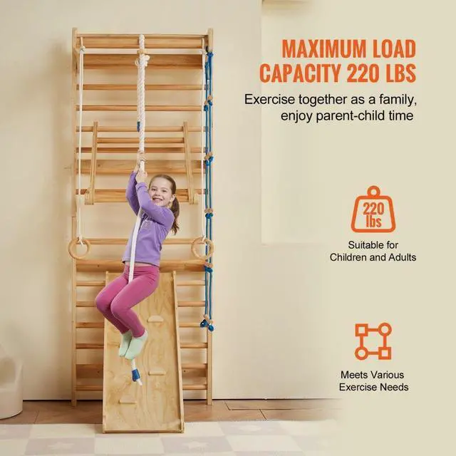 Alt view image 5 of 7 - VEVOR Swedish Ladder Wall Gym 8 in 1 Wooden Indoor Playground Climbing Toys