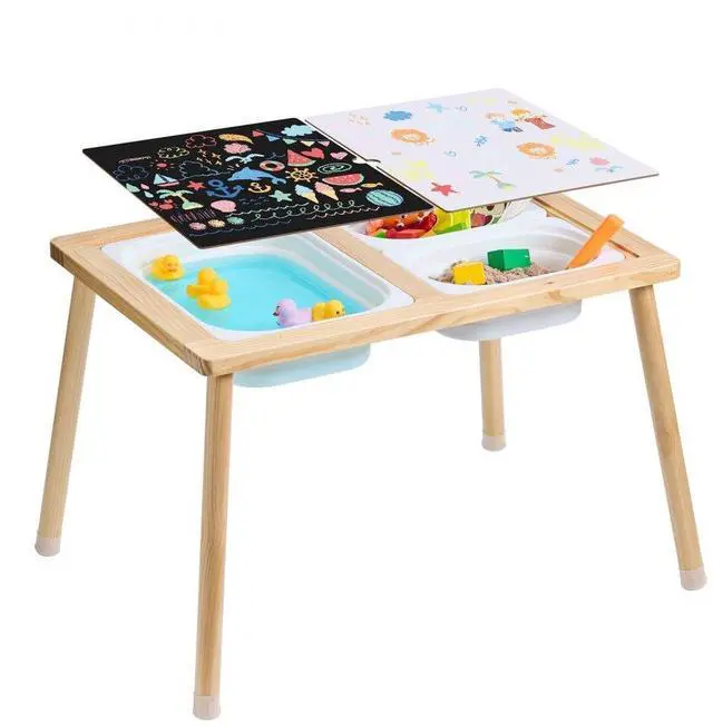 Main image of VEVOR Sensory Table for Toddlers, Kids Activity Table with 3 Foldable Storage Bins & Double-Sided Board, Indoor/Outdoor Play Sand and Water Table, Wooden Kids Sensory Table for Drawing Studying Dining