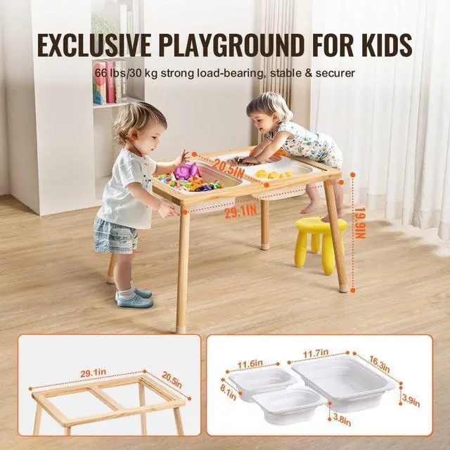 Alt view image 4 of 7 - VEVOR Sensory Table for Toddlers, Kids Activity Table with 3 Foldable Storage Bins & Double-Sided Board, Indoor/Outdoor Play Sand and Water Table, Wooden Kids Sensory Table for Drawing Studying Dining