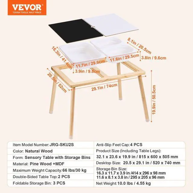Alt view image 7 of 7 - VEVOR Sensory Table for Toddlers, Kids Activity Table with 3 Foldable Storage Bins & Double-Sided Board, Indoor/Outdoor Play Sand and Water Table, Wooden Kids Sensory Table for Drawing Studying Dining