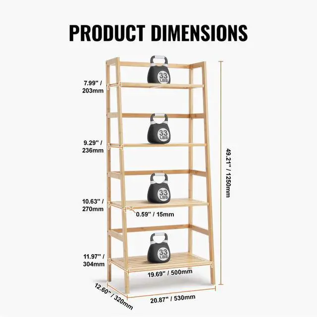 Alt view image 3 of 7 - VEVOR  4-Tier Bamboo Ladder Shelf, Rattan Shelf, Trapezoid Open Bookcase, Display Storage Rack Organizer, Freestanding Flower Plant Stand, Ladder Bookshelf Ideal for Bathroom, Bedroom, Office, Study,