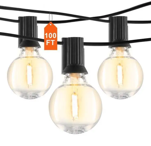 Main image of VEVOR LED Outdoor String Lights, 100FT, 2700K Dimmable Outside Patio Lights with 50 G40 Shatterproof Bulbs E12 Socket Base, Waterproof Hanging Lights for Porch Backyard Garden Balcony Party Decor