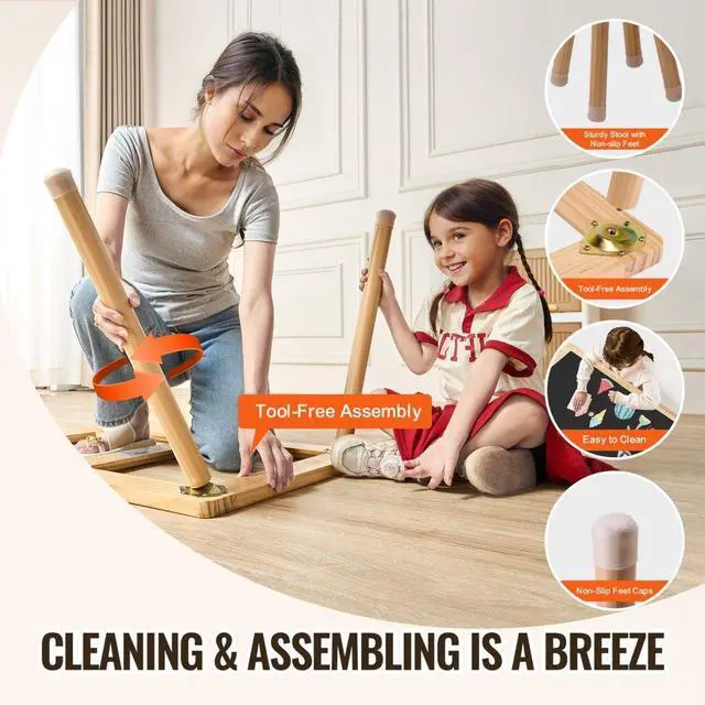 Alt view image 6 of 14 - VEVOR Sensory Table and Chairs Set, Toddlers Activity Table with 2 Stools, 2 Storage Bins & Paper Roll Holder, Indoor/Outdoor Play Sand and Water Table, Wooden Kids Sensory Table - Gift for Boys Girls