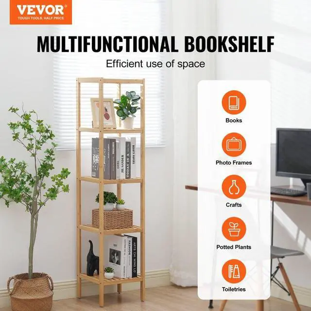 Alt view image 2 of 7 - VEVOR 5-Tier Bathroom Standing Shelf, Rattan Shelf, Narrow Shelving Unit, Display Storage Rack Organizer, Freestanding Flower Plant Stand, Multifunctional Bamboo Shelf Ideal for Bathroom, Kitchen, Ho