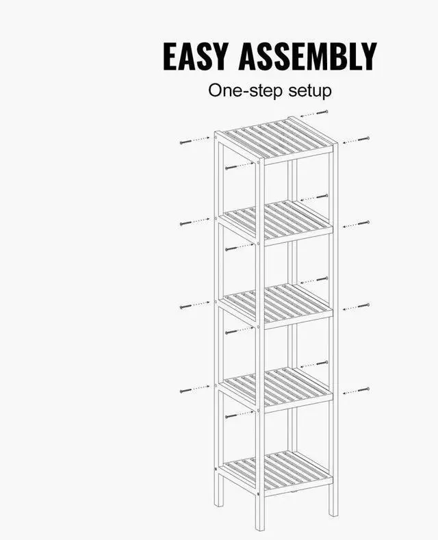Alt view image 6 of 7 - VEVOR 5-Tier Bathroom Standing Shelf, Rattan Shelf, Narrow Shelving Unit, Display Storage Rack Organizer, Freestanding Flower Plant Stand, Multifunctional Bamboo Shelf Ideal for Bathroom, Kitchen, Ho