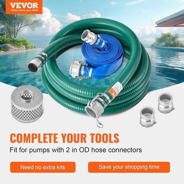 Alt view image 2 of 7 - VEVOR Suction Hose Kit for Water Pump 2 in x 20 ft Green/50 ft Blue Hoses