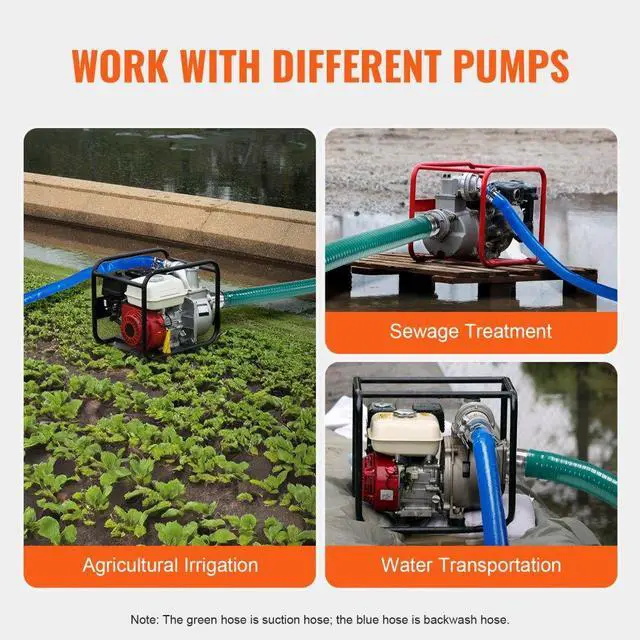 Alt view image 6 of 7 - VEVOR Suction Hose Kit for Water Pump 2 in x 20 ft Green/50 ft Blue Hoses